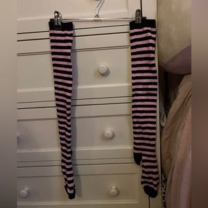 Pink and black striped thigh highs
